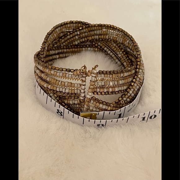 Boho Tan, White and Bronze Beaded and Braided Bracelet - Picture 5 of 5